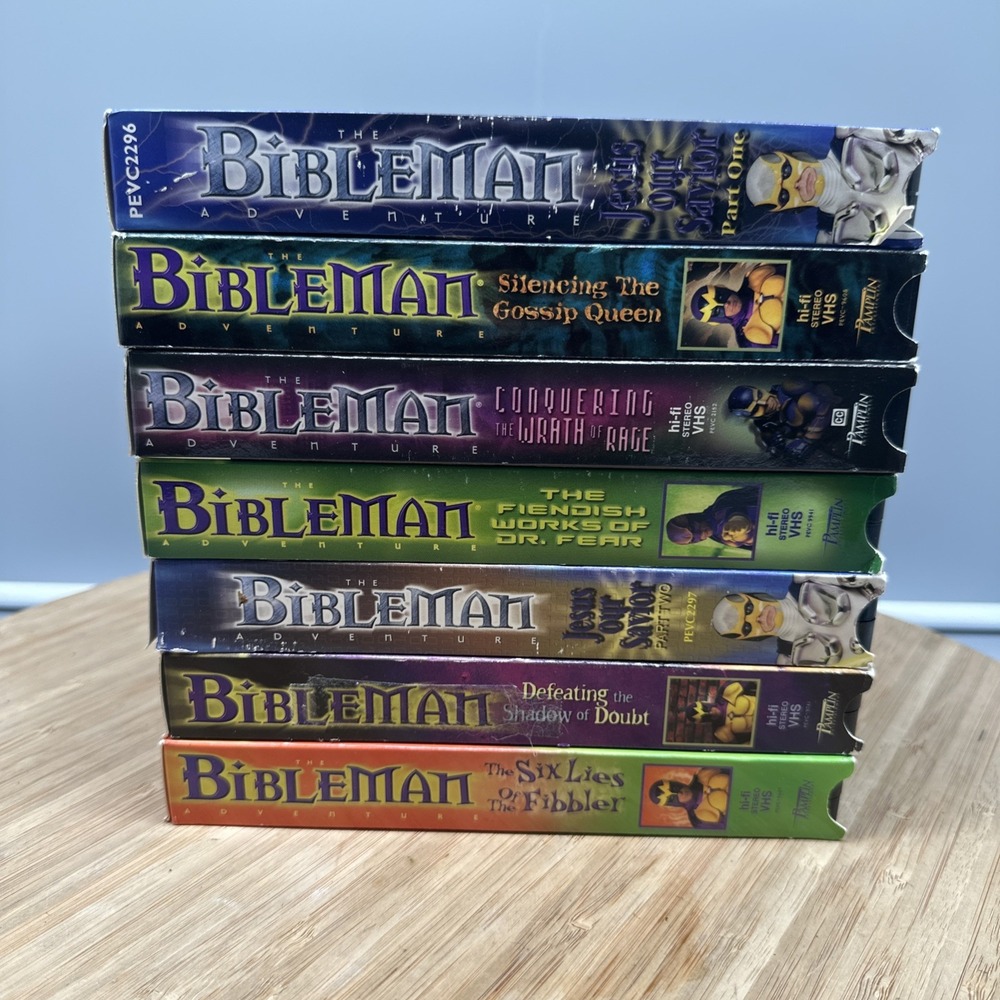 THE BIBLEMAN ADVENTURE and Bibleman Jr. Lot of 7 Movies  + ( 2000-2004 VHS )